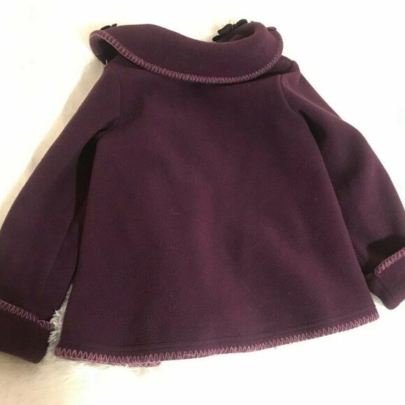 6/6X Girls Purple Fleece Jacket Coat w/Flowers on the Collar and Pockets + HAT - Picture 4 of 7